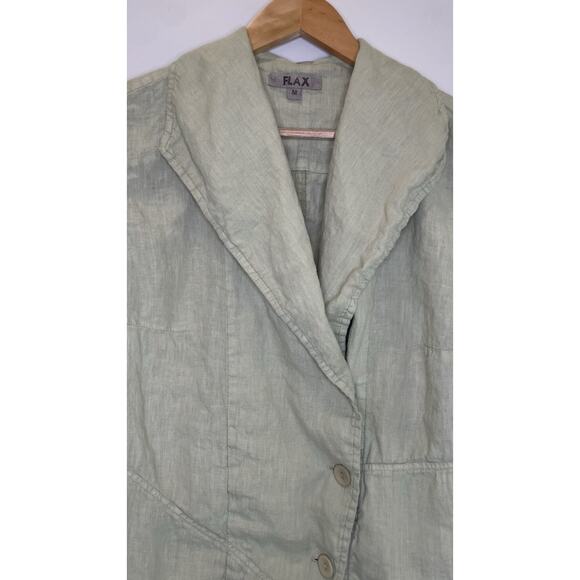 Flax Linen Asymmetric Jacket Top Medium Green Lagenlook Minimalist Artsy Beachy - Picture 2 of 14